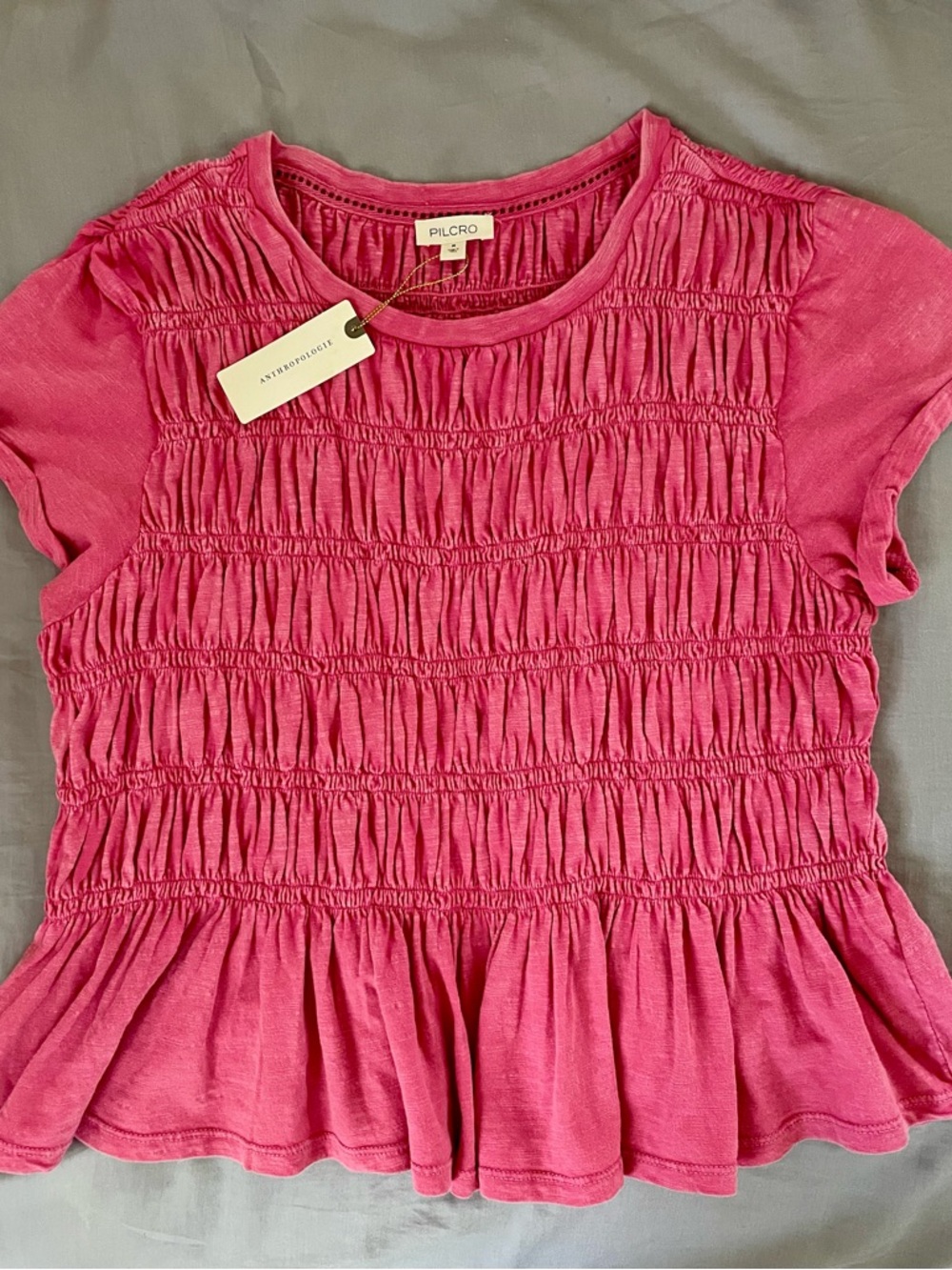 Anthropology Pilcro Rose-Pink Smocked Peplum Top